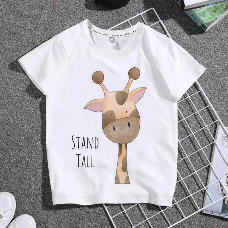 New T-shirt Fashion Letters Cute Little Animal Print Breathable Round Neck Personality Parent-child Clothing BOYS Girls Clothes