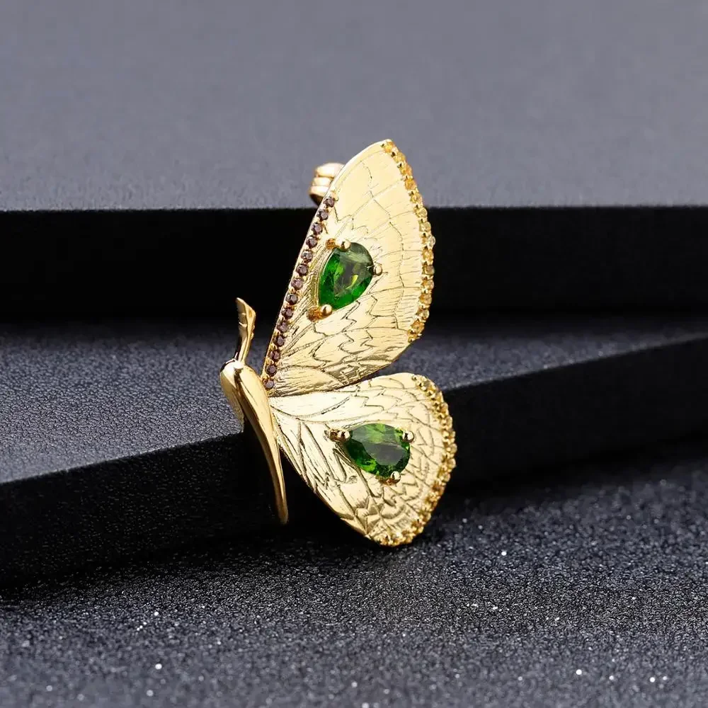 BALLET GEM'S-Pingente De Ouro Broche para Senhoras, 925 Prata Esterlina, Cromo Verde Natural, Borboleta Diopside, Moda Jóias Tendência