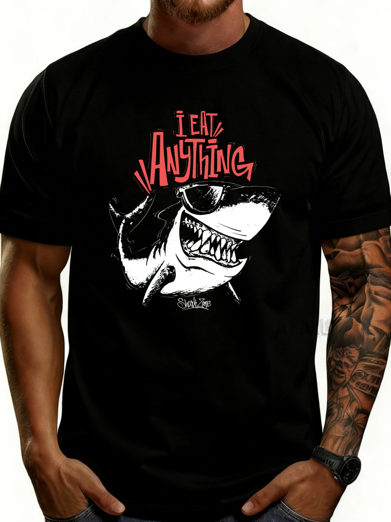 Casual Style Men's T-Shirt with a Shark Wearing Sunglasses and the Phrase 