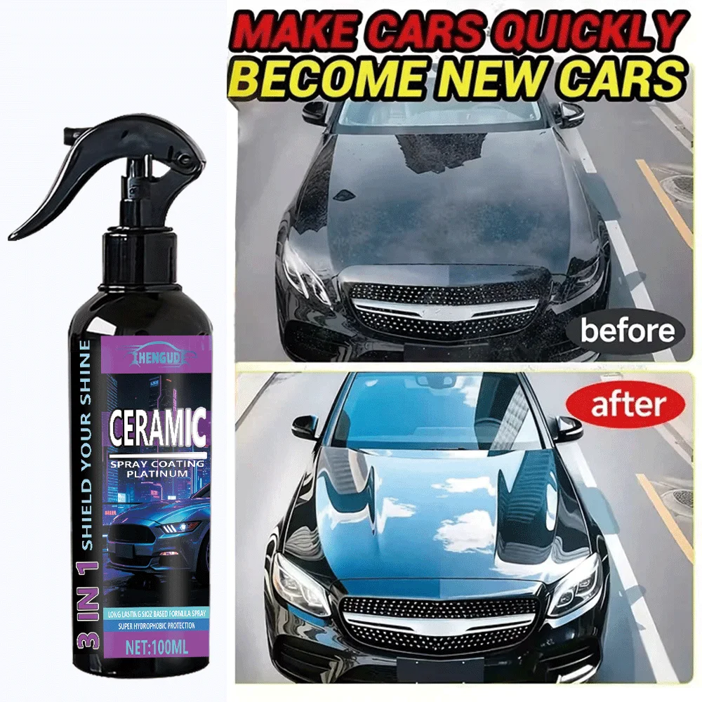 Spray de Revestimiento Cerámico Nano para Autos 3 en 1, Brillo Anti-Rayones de Alta Calidad, Apto para Todas las Superficies de Pintura de Modelos de Autos