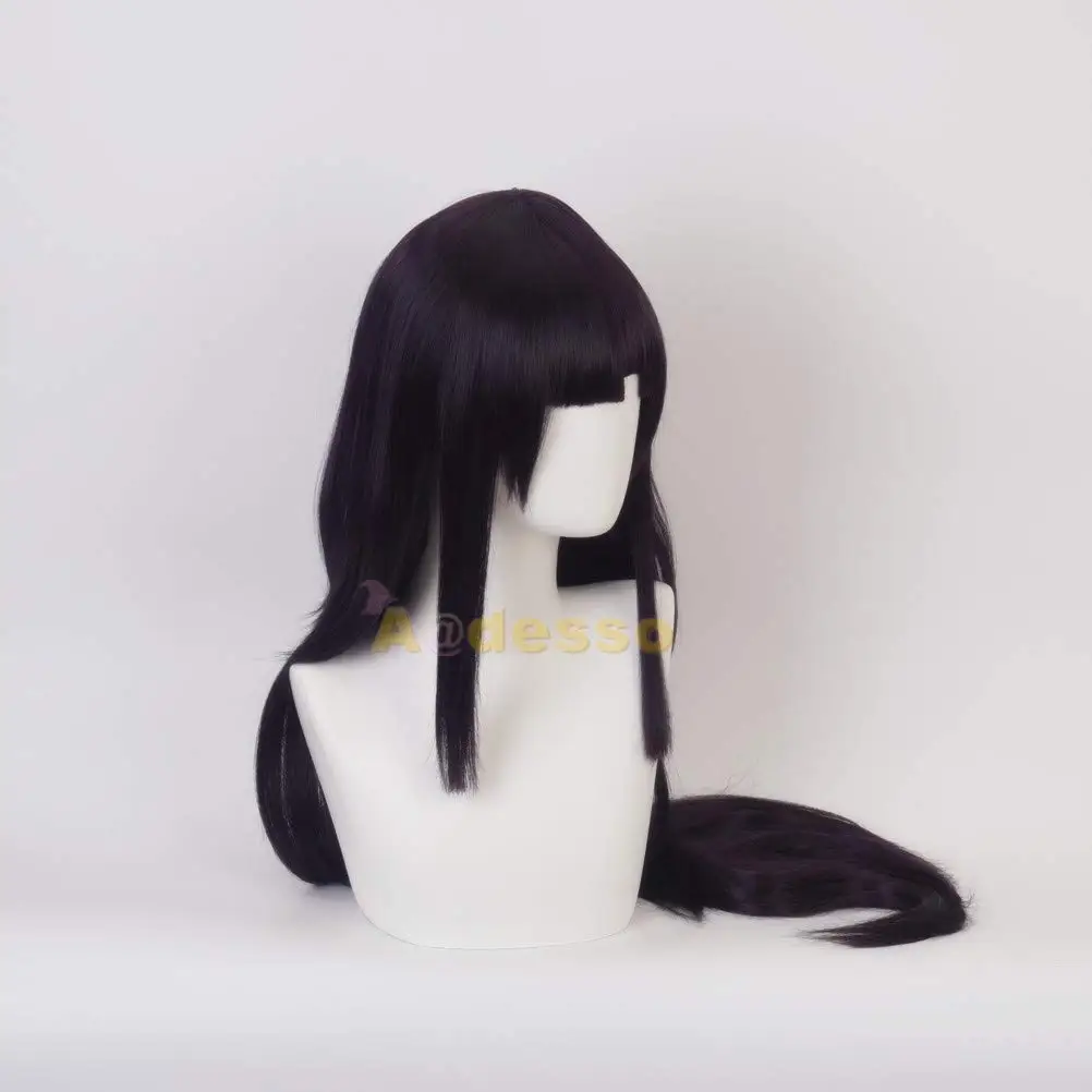 Mikan Tsumiki Perücke für Mädchen Perücke für Cosplay Party mit Haarschmuck für Halloween lange schwarz lila Perücken Party