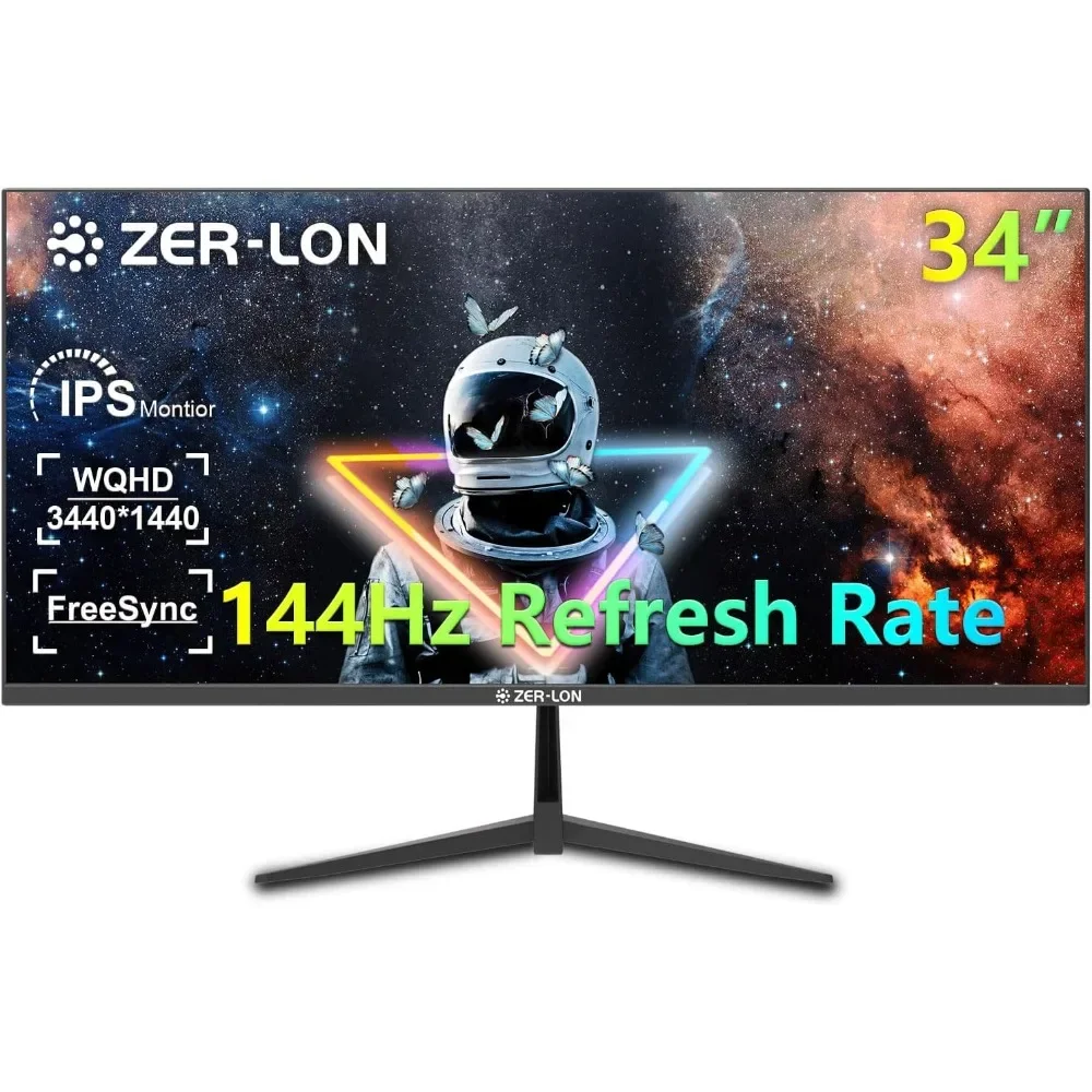 

34 Inch Ultrawide Gaming Monitor, IPS 21:9 Ultra-WQHD 3440 x 1440P Computer Monitor, AMD FreeSync up to 144Hz 1ms