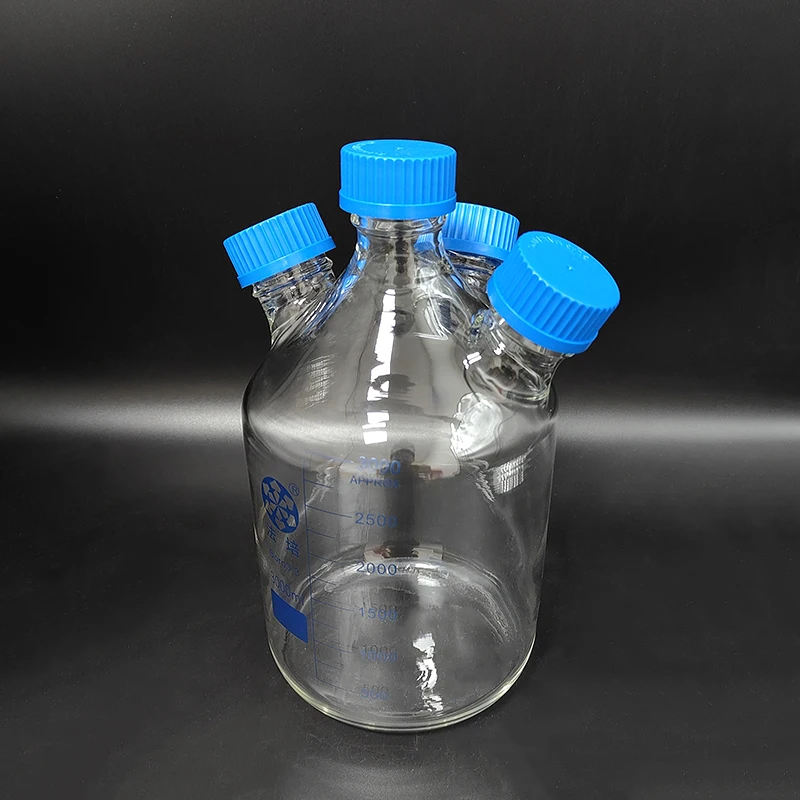 

Reagent bottle, 4 blue screw covers,Borosilicate glass 3.3,Heavy wall 500ml-3000ml-20000ml,Graduation Sample Vials Plastic Lid