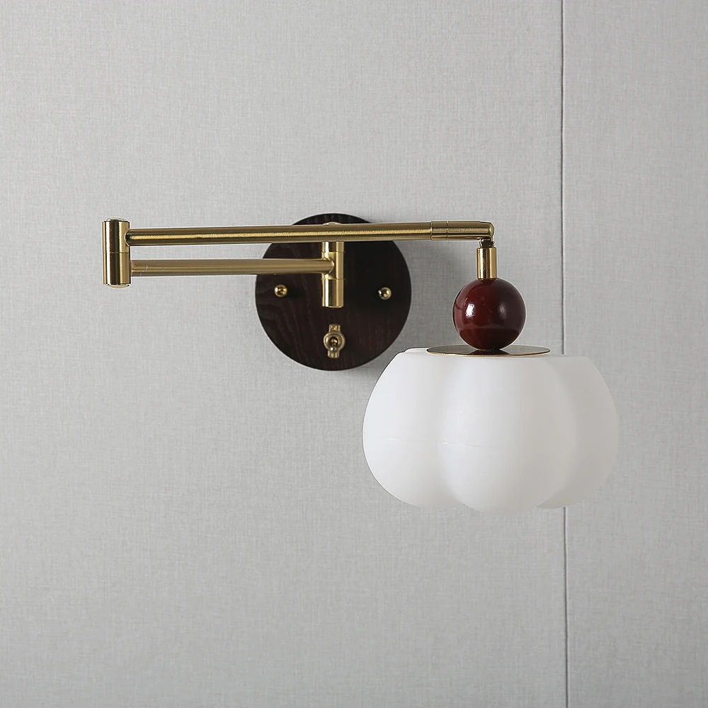 Modern Telescopic Swing Arm Wall Lamps Solid Wood Reading Lamp With switch Nordic Folding Rotatable Bedroom Bedside Wall Lights view 6