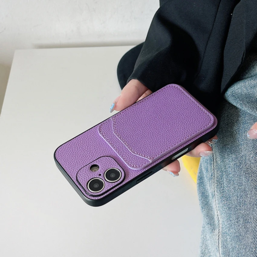 Casing Ponsel Saku Kartu Untuk Iphone 16 15 14 13 Pro 12 11 Max Plus 16Pro Kulit Cincin Lensa Casing Ponsel Kesederhanaan 15Pro Penutup Keras