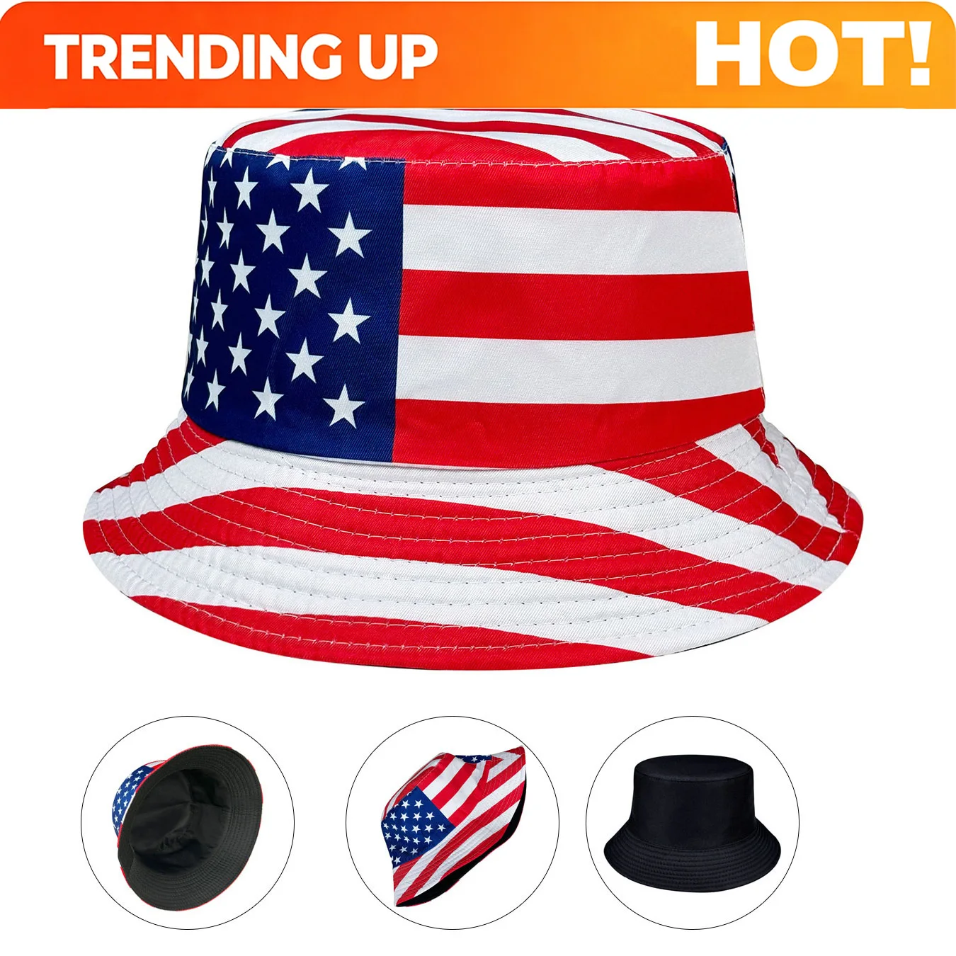 Custom Patriotic American Flag Bucket Hat, Reversible, Casual Style, Foldable, Suitable For Independence Day And Everyday Use
