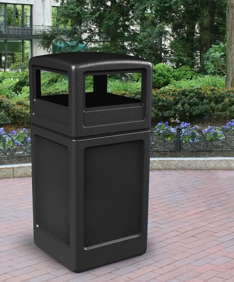 Square Black Waste Container and Dome Lid Set Exterior Trash Can  Outdoor Trash Can with Lid Trash Bin