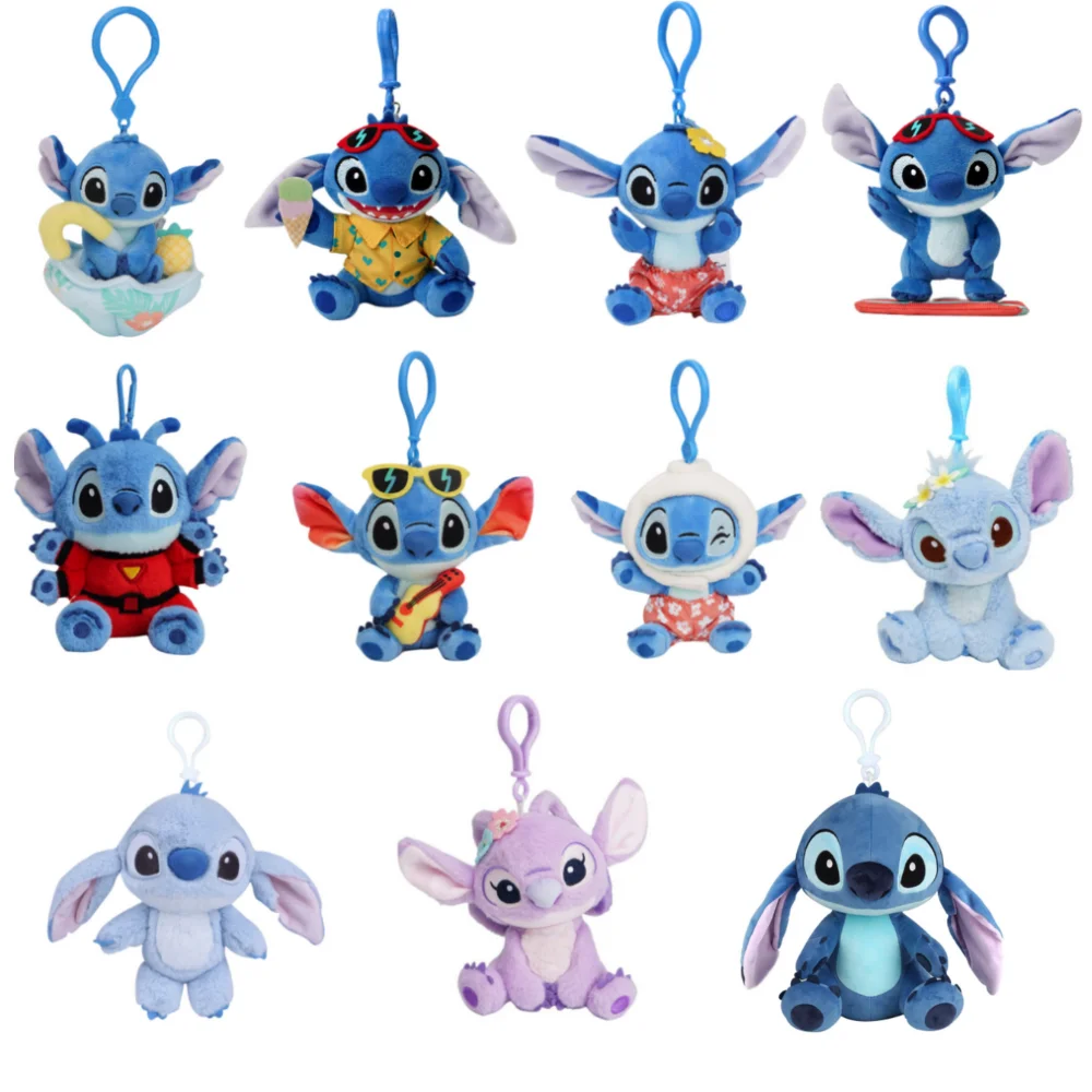 Disney Stitch Plush Stuffed Toys Purple Anime Stitch Cartoon  Doll Cute Schoolbag  Keychain Pendant Birthday Gift For Kid Girl