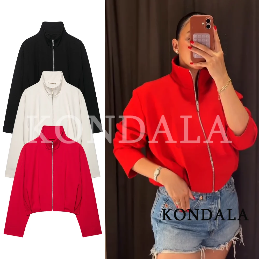 KONDALA Damen Minimalistisch Schicke Plissierte Reißverschlussjacke 2026 Frühherbst/Herbst Mode Elegante Straßenjacke Pendler-Freizeitjacke