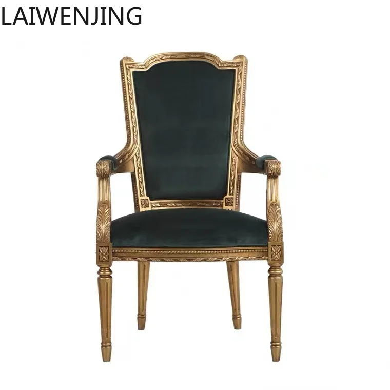 

HLZ solid wood carving flower gold old dining chair casual armchair