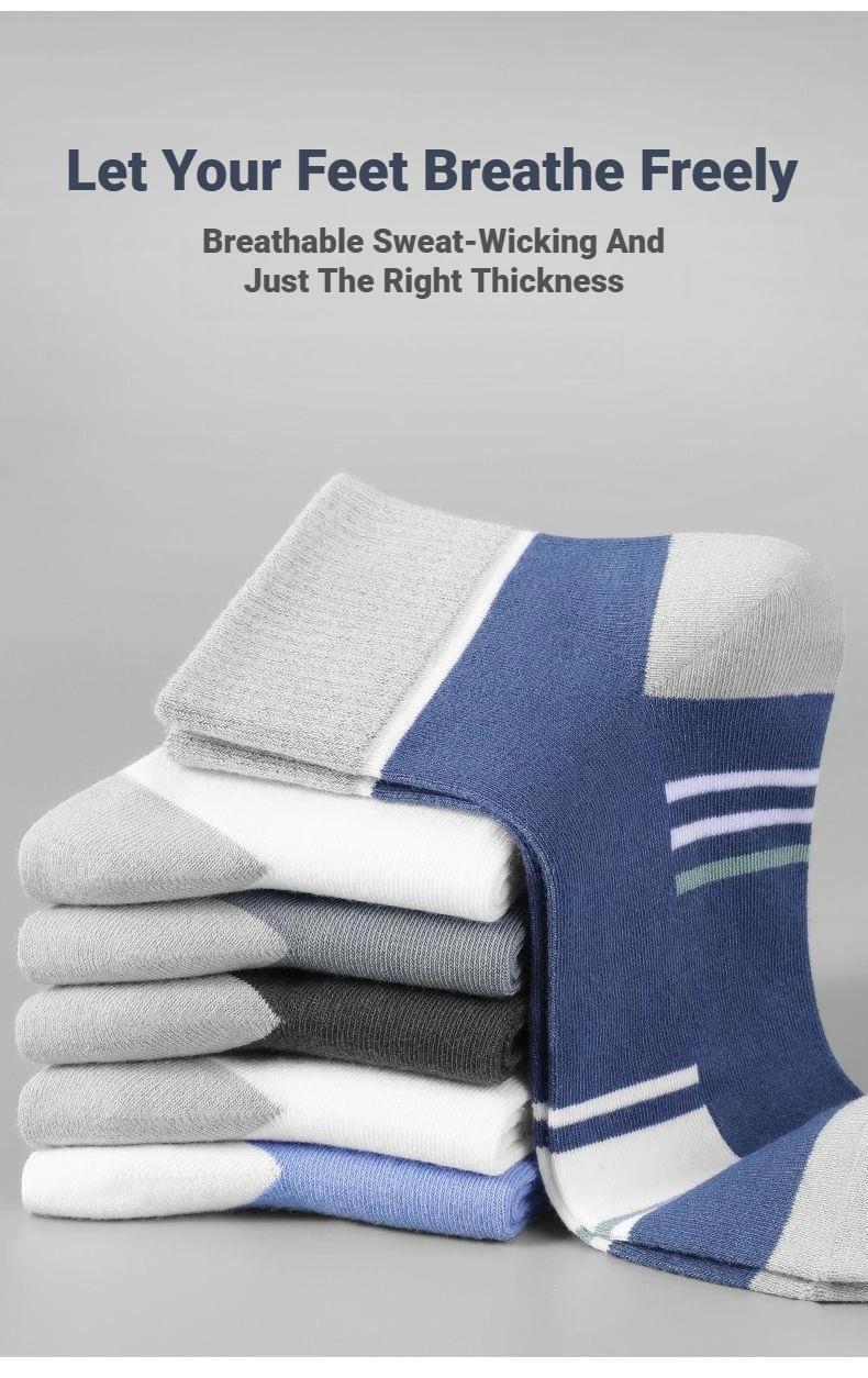5 Paar Herren-Socken, mittelhohe, dünne, atmungsaktive Socken für Frühling und Herbst, geeignet für Freizeitaktivitäten, Outdoor-Wanderungen, Basketball und den täglichen Sport. – Detail 6