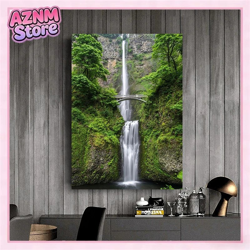 Modern Waterfall Lake Mountain Landscape Canvas Painting Print Frameless Wall Art Poster for Living Room Home Decor