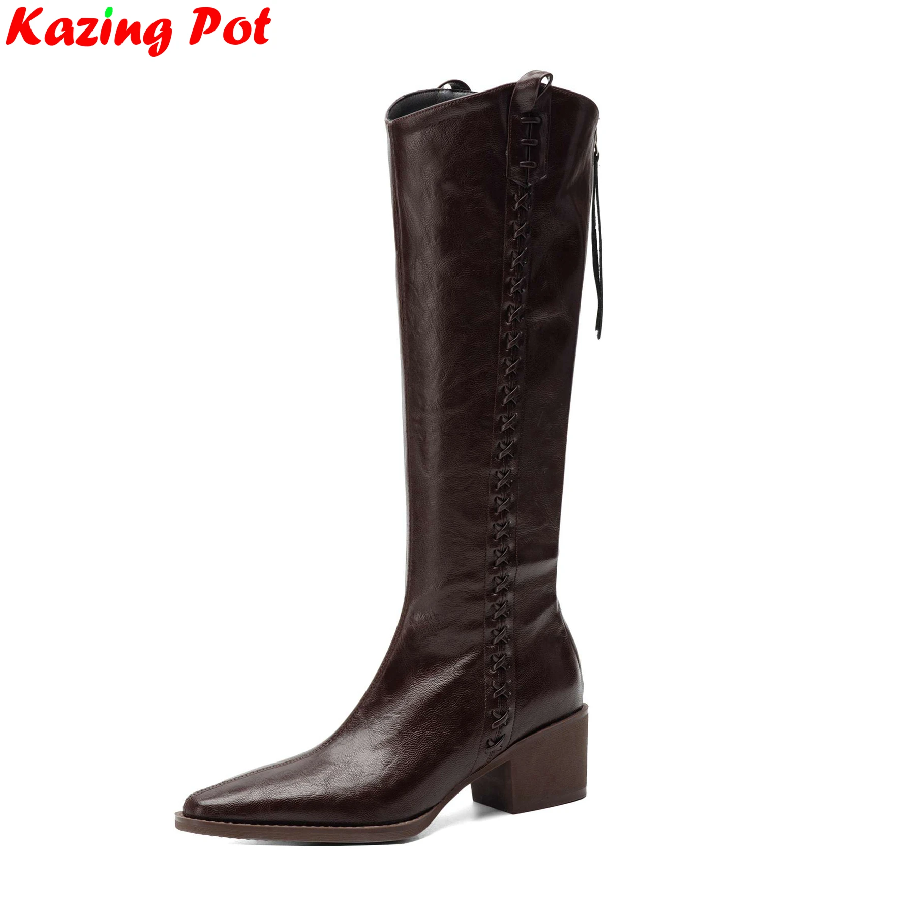 Plus Size 43 Microfiber Round Toe Thigh High Riding Boots Dating Warm Winter Shoes High Heels Retro Brand Women Knee-high Boots