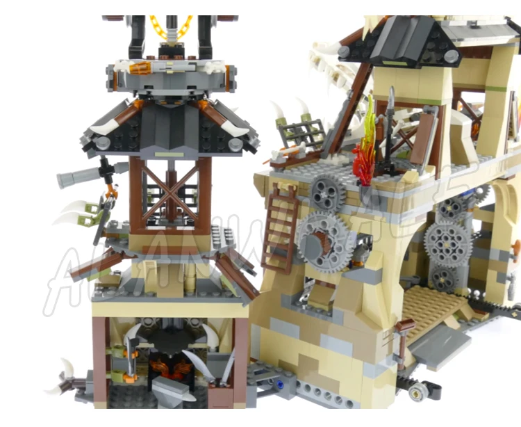 1714 Stück Shinobi Dragon Pit Modular Base Wachturm Toröffnungsfunktion Gefängnis 10940 Bausteinspielzeug Kompatibel mit Modell