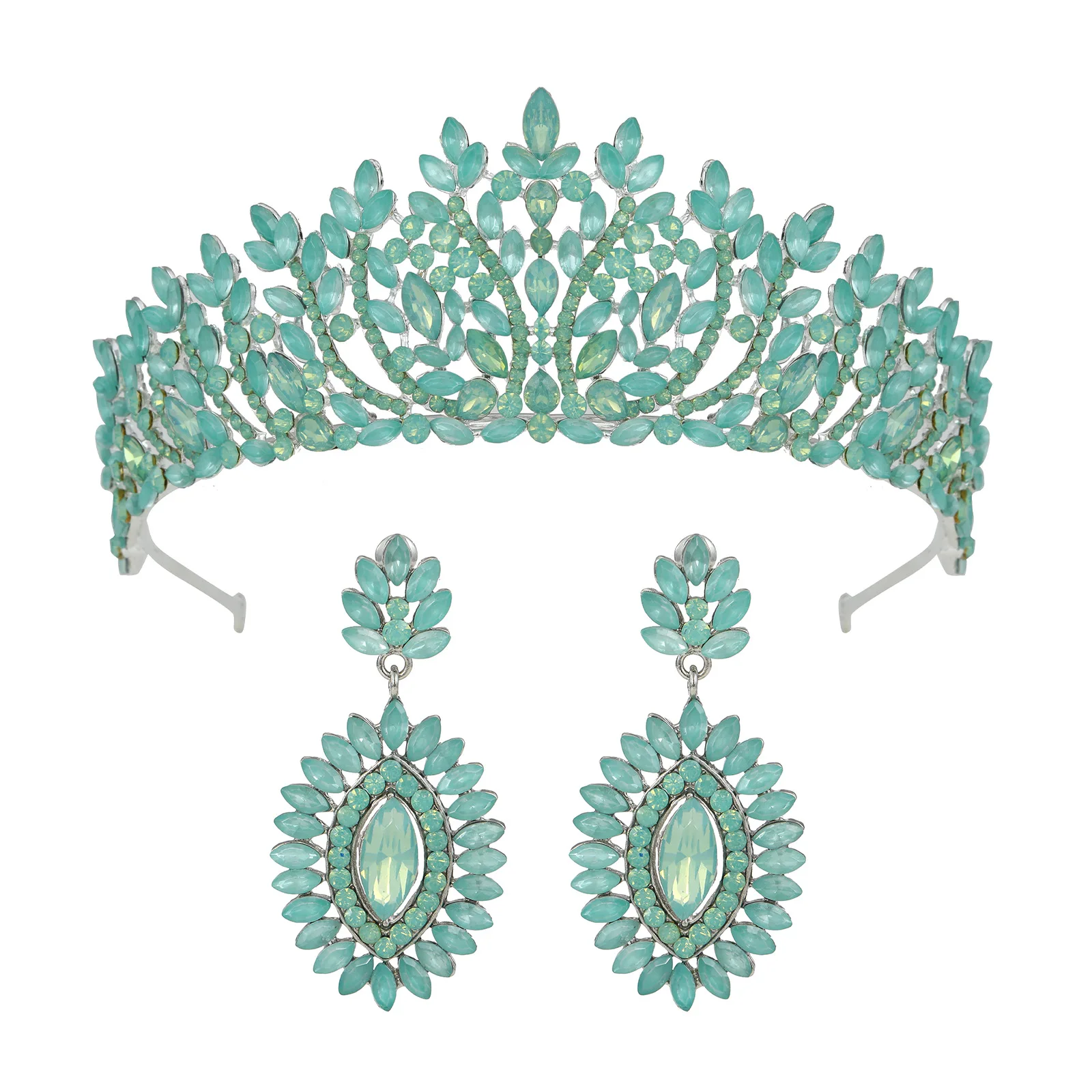 DIEZI Korean Baroque 10 Colors Opal Crystal Tiara For Women Girls Party Jewelry Sets Bridal Crown Earrings Wedding Hair Jewelry
