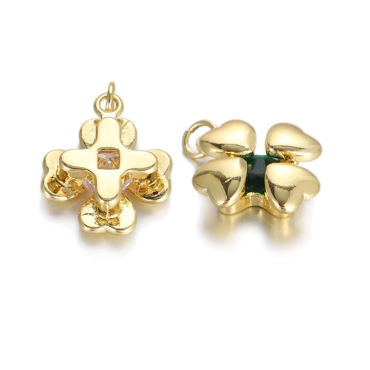 2 Pcs Pave Inlay Zircon Copper Plated Pendant Diy Necklace Jewelry Making Four Leaf Clover Flower Butterfly Star Oval Accessorie