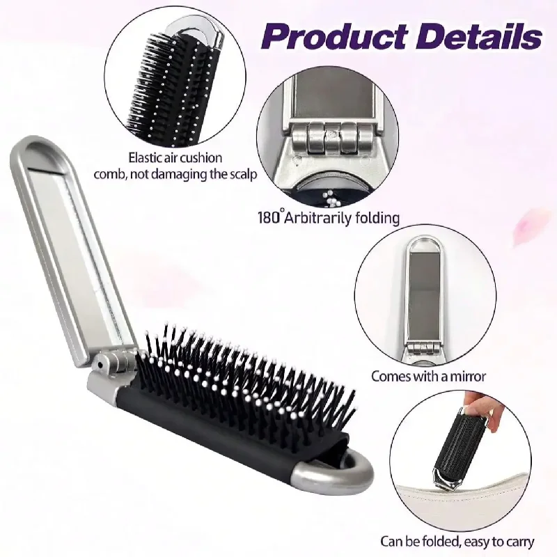 Folding Mini Hair Combs with Mirror For Travel Hair Styling Tools Cartoon Hairbrush Head Massage Anti-Static Brushes Mirrors