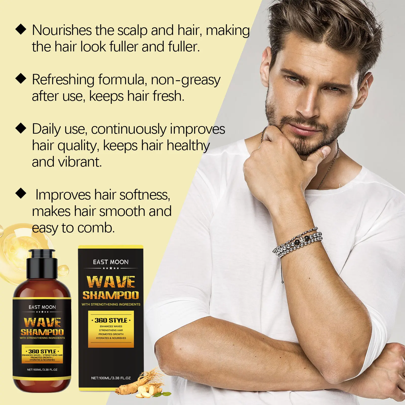 Ginseng Polygonum Multiflorum Hair Shampoo For Men Lasting Oil Control Refreshing Dandruff Removal Scalp Cleansing Foam Shampoo