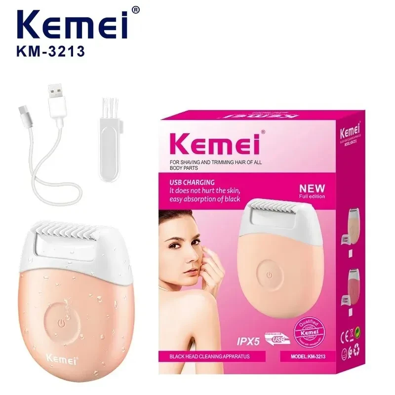 KM-3213 Portable USB Rechargeable Bikini Trimmer Wet Dry Lady Hair Remover Razor Electric Shaver for Women