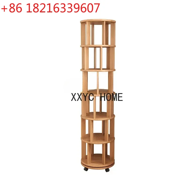 

Bookshelf 360-Degree Bookcase Movable Picture Book Reading Rack Household Solid Wood Floor Storage Rack