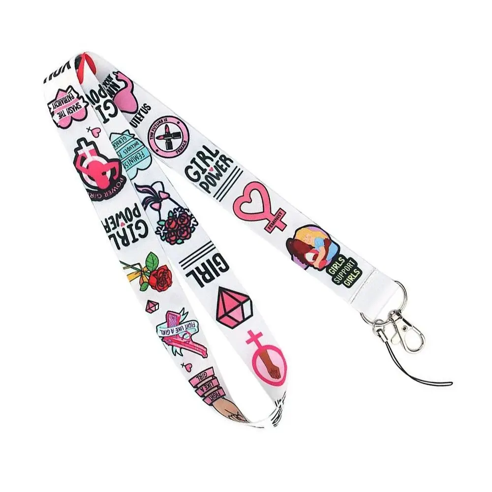 ID Card Badge Holder Neck Strap Hanging Rope Webbing Hang Rope Girl Power Key Chain Mobile Phone Straps Feminist Lanyard