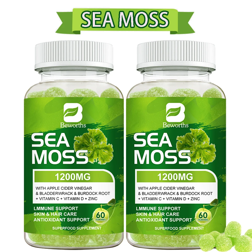 BEWORTHS Organic Sea Moss Gummies With Irish Sea Moss,Burdock Root,Bladderwrack Help Immune Health,Healthier Skin & Hair,Detox