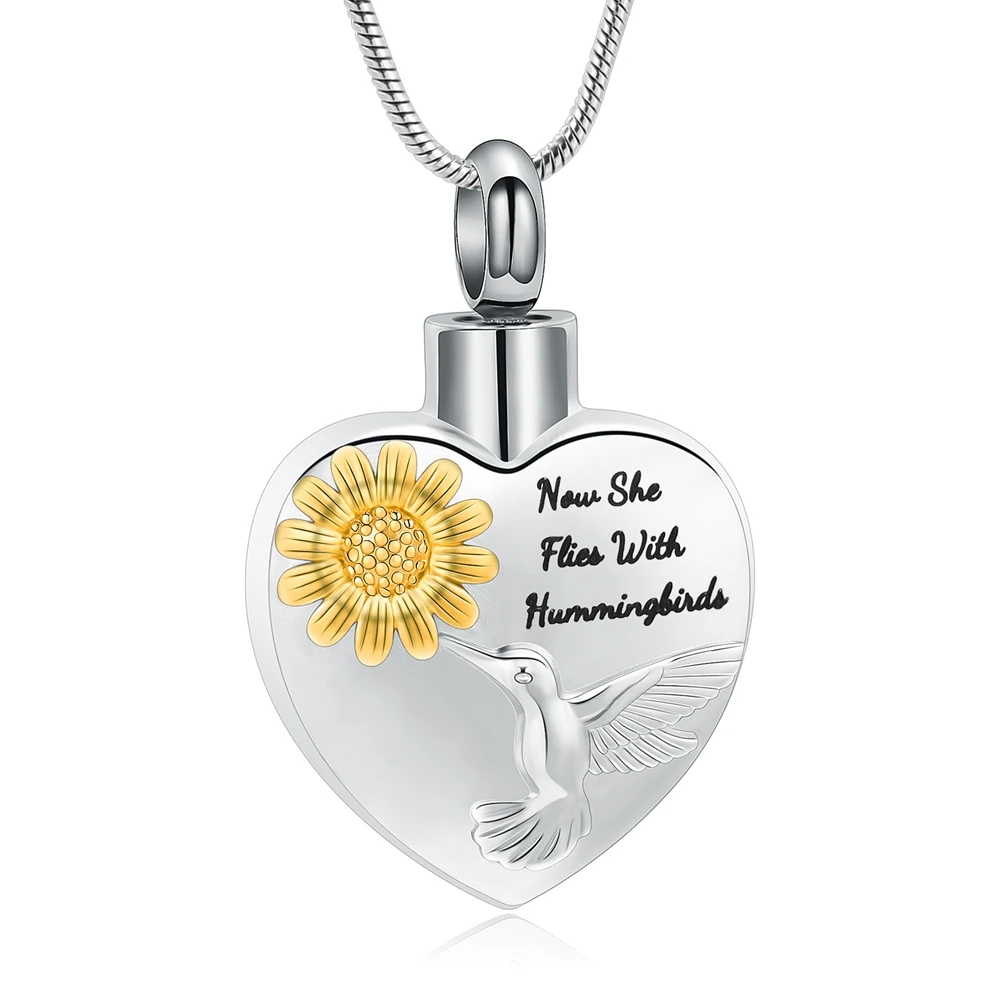 Heart Urn Necklace for Ashes for Women Cremation Jewelry Sunflower Memorial Ashes Keepsake Urn Locket Necklace of Loved One