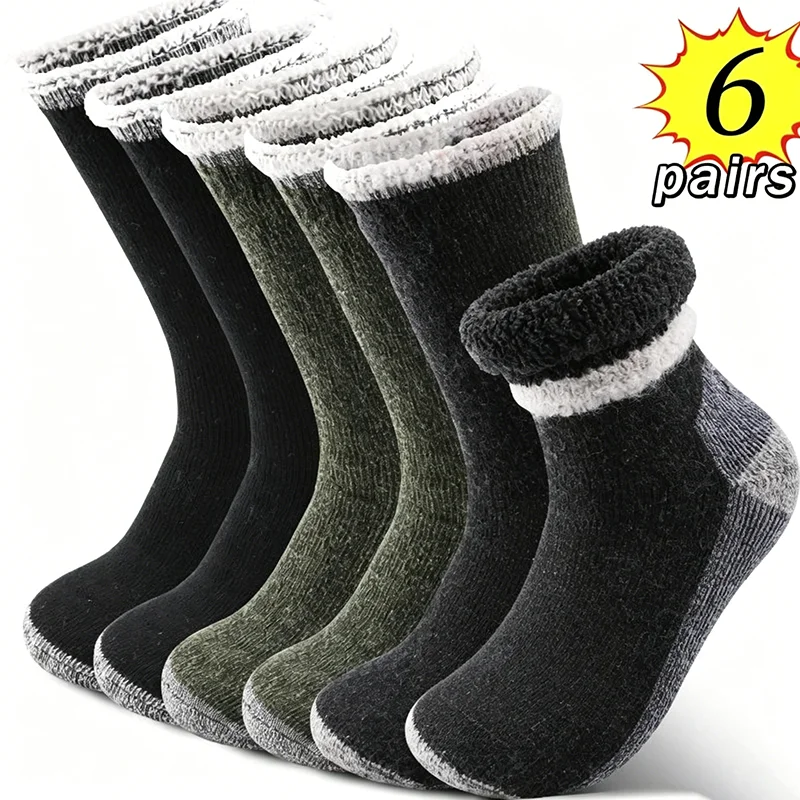 Thermal Sock Merino - ถุงเท้าเดินป่าขนแกะเมอริโนสำหรับผู้ชาย 6 คู่ ถุงเท้าบูทฤดูหนาวที่ให้ความอบอุ่นเป็นพิเศษ นุ่มมาก เหมาะสำหรับการเดินป่า