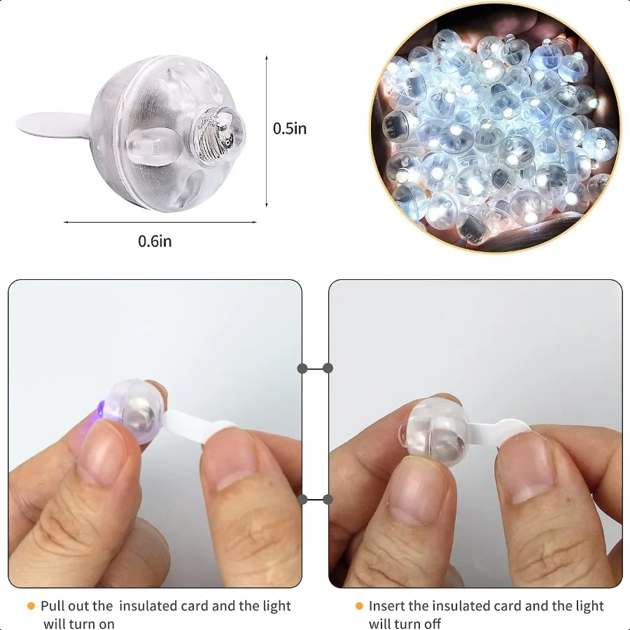 Aogist 100 قطعة أضواء بالون أبيض وقت الانتظار الطويل مقاوم للماء ضوء صغير بطارية تعمل بالطاقة مصباح كروي LED مستدير للبالون اللاتكس