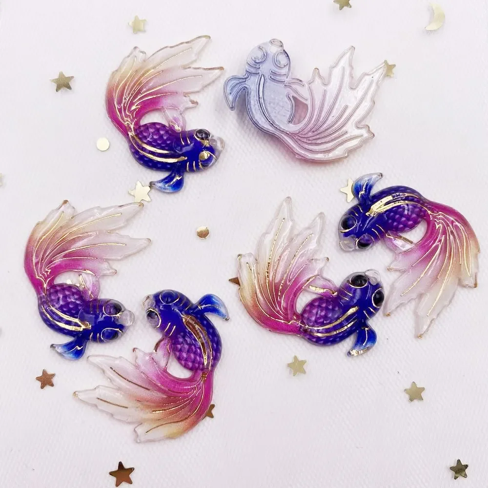 8PCS Resin Bling Colorful Kawaii Goldfish Gems Flatback Rhinestone Scrapbook Wedding 1 Hole Applique DIY Accessories Crafts OG58