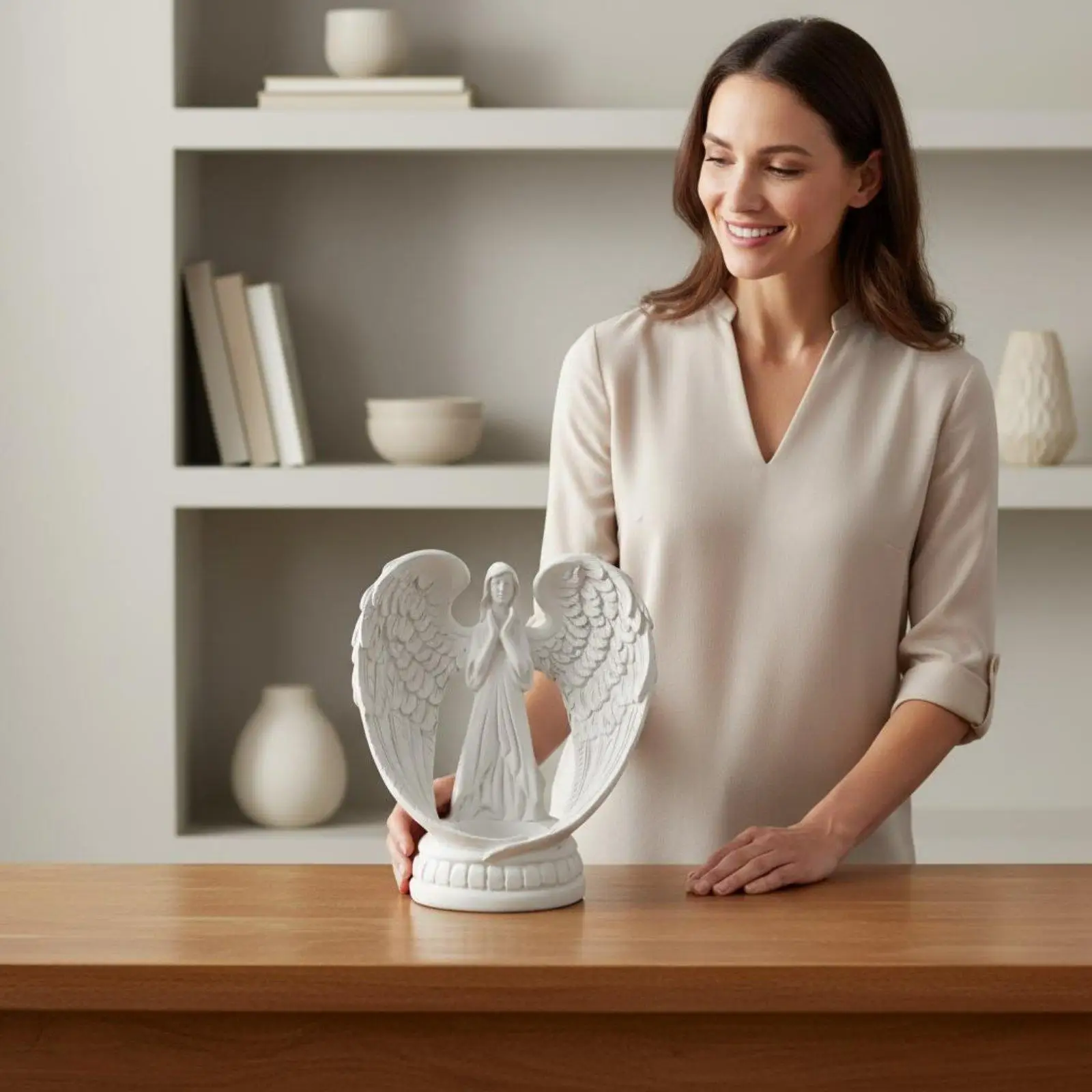 White Resin Angel Statue Nordic design Angel Wing Candle Holder Romantic Atmosphere Candlestick for Wedding, Living Room, Table - view 6
