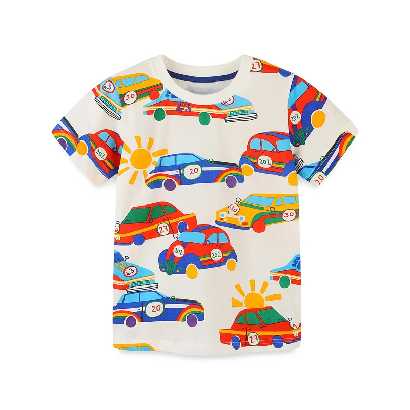 Jumping Meters 2-7T Children\'s Boys Girls T Shirts Cotton Rockets Print  Short Sleeve Baby Clothes Summer Toddler Kids Tees Tops