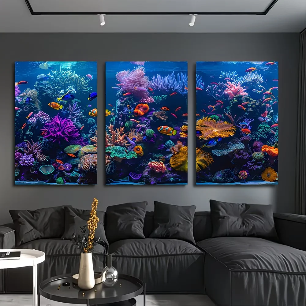 5D DIY Diamond Embroidery Picture Colorful Coral Reefs Fish Landscape Art 3Pcs Diamond Painting Cross Stitch Mosaic Wall Decor