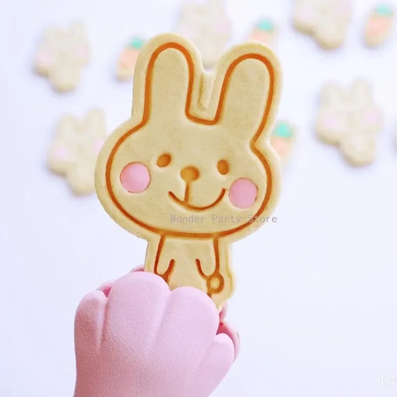 3D Cute Shy Rabbit Cookie Embossing Mold Cartoon Carrot Rabbit Fondant Cookie Cutter Biscuit Mold DIY Kitchen Baking Tools