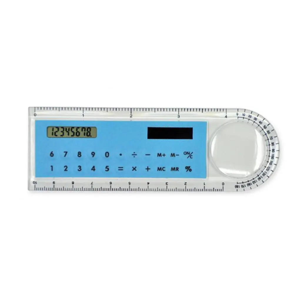 Hot Sale Mini Ultra-thin Straight Ruler with Solar Calculator Magnifier Multifunction Calculator 10cm School Office Supplies