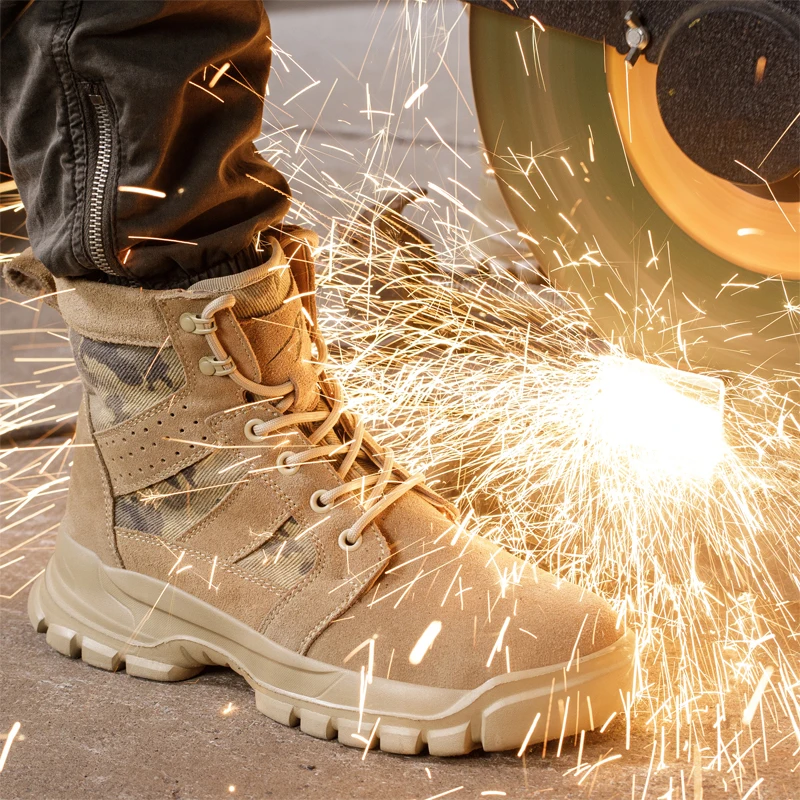 Men Anti Scald Welding Boots Work Safety Shoes Puncture-Proof Protection Shoes Desert Tactical Boots Indestructible Shoes New