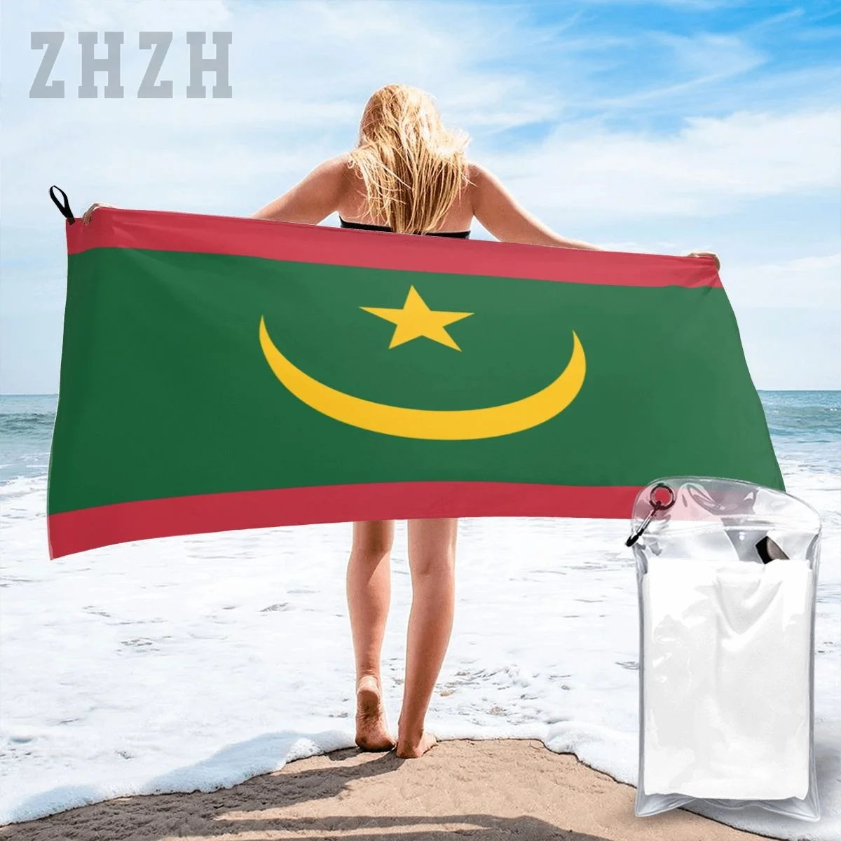 More Design Mauritania Flag Emblem Bath Towel Quick dry Microfiber Absorbing Soft Water Breathable Beach Swimming Bathroom
