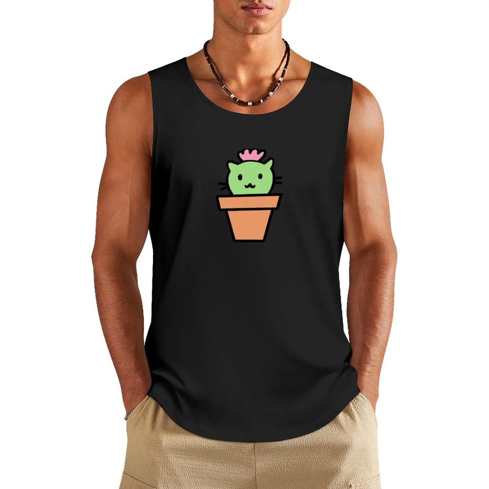

Cactus Catcus Kawaii Cat Cactus Tank Top Vest men clothings Men's summer clothes 2025