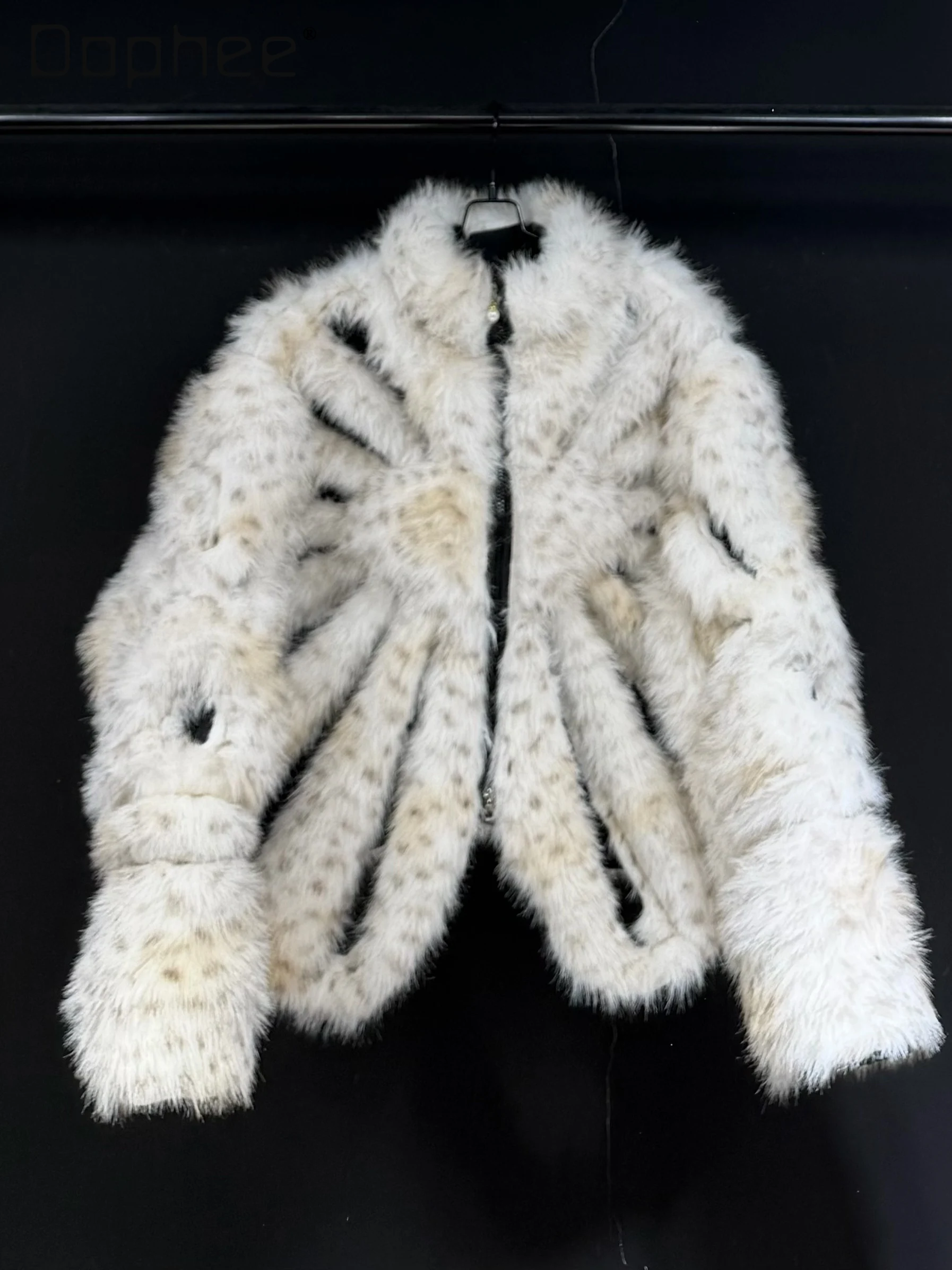 

Cool Retro Style Leopard Print Heavy Craft Hollow Fur Coat High-end Loose Plush Jacket Thicken Street Trendy Fur One-piece Coat