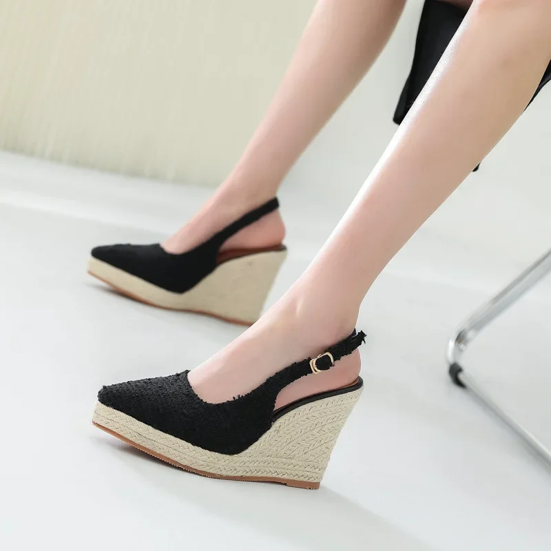 2024 Summer Platform Shoes Women High Heels Fashion Ladies Pumps Elegant Woman Wedges Shoes Black Pointed toe Plus Size 42 A4268