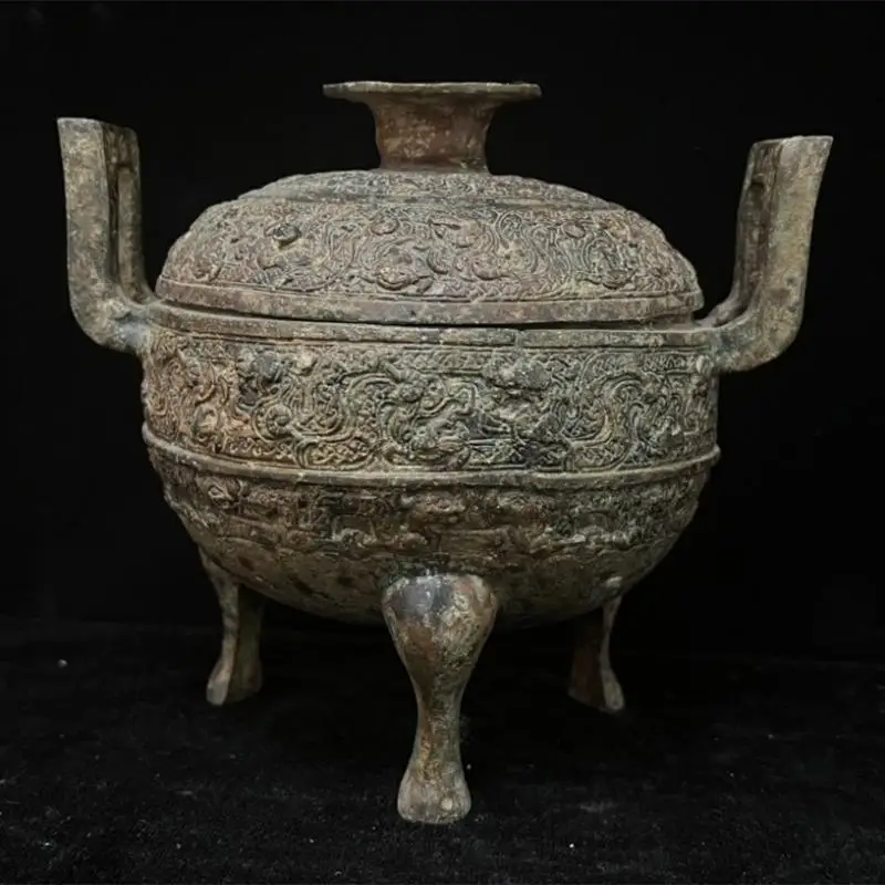 Archaic Chinese Dynasty Bronze Beast Wine Ding Zun Food Vessel Censer