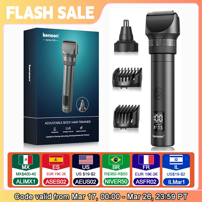 Kensen S29 Hair Trimmer for Men 2 in 1 Adjustable Hair Clipper Kit Electric Razor Dry/Wet Hair Cutting Machine Nose Hair Trimmer