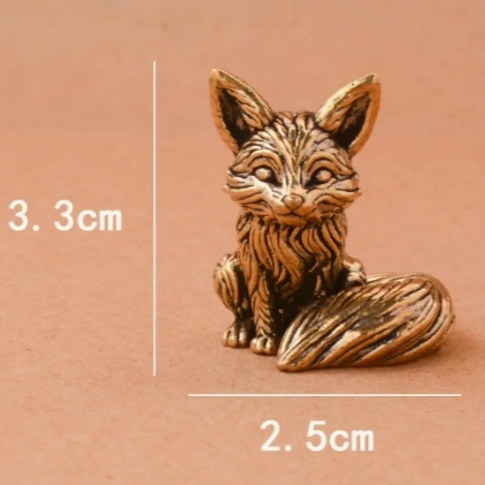 Brass Fox Statue Cute Fox Miniature Figurines Desk Ornament Decorations Accessories Copper Animal Sculpture Home Decor Crafts