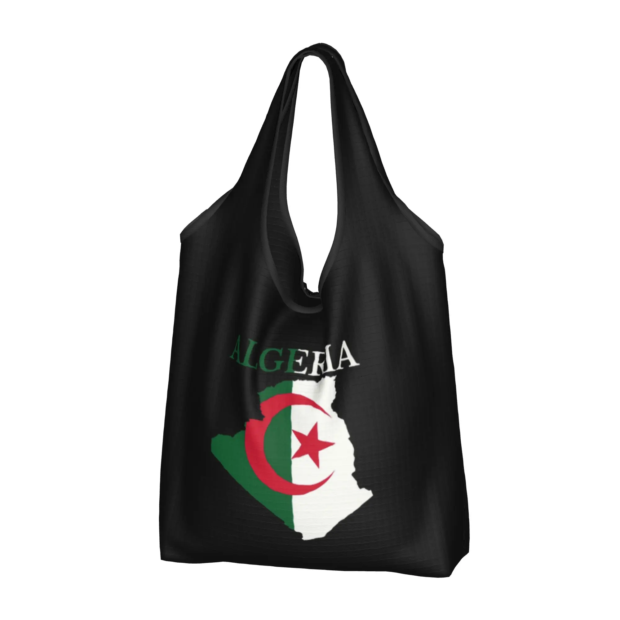 Funny Print Algeria Flag Map Tote Shopping Bag Portable Shopper Shoulder Algerian Heart Handbag