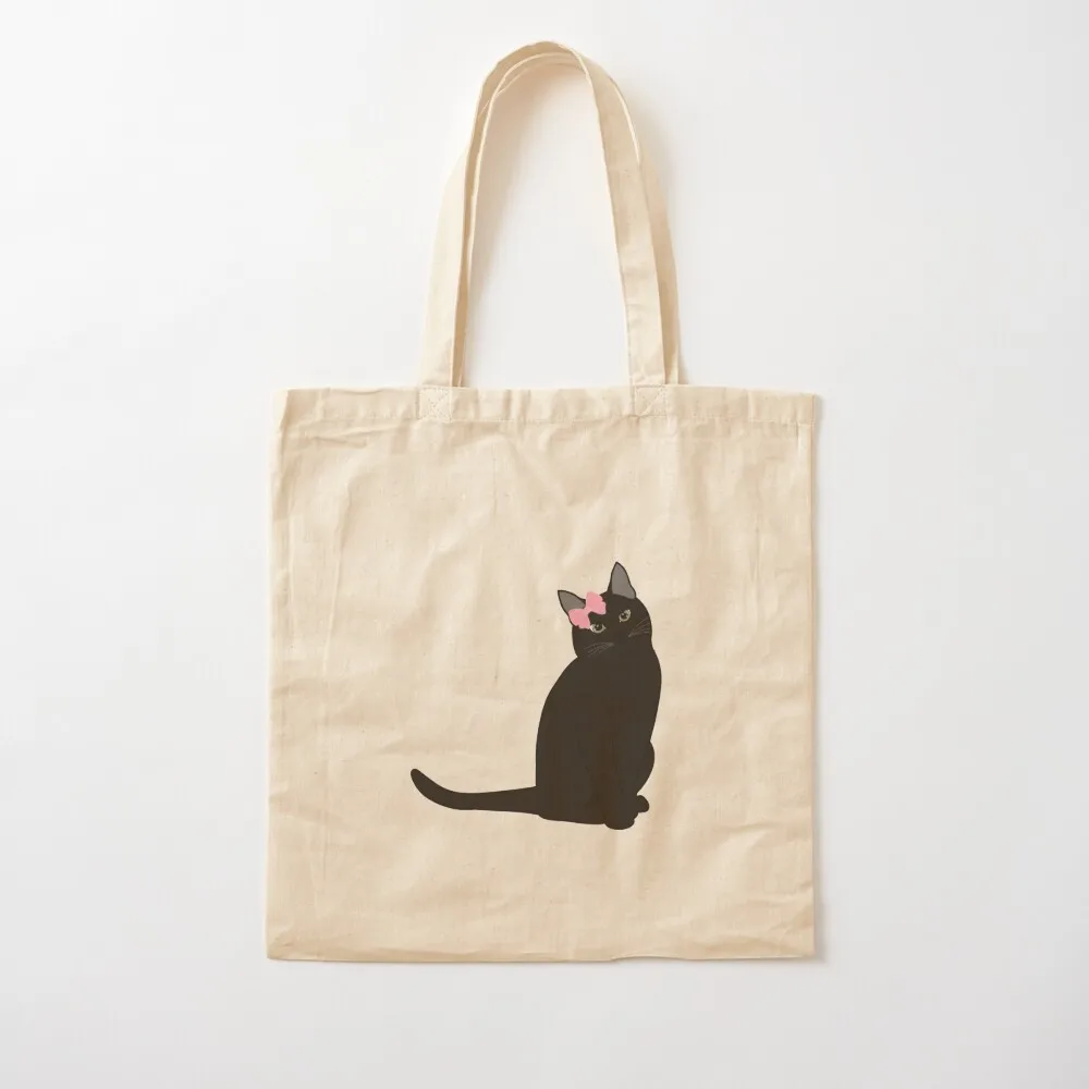 

Black cat with a pink bow Tote Bag Women's shopper shopping bag Canvas stote bag