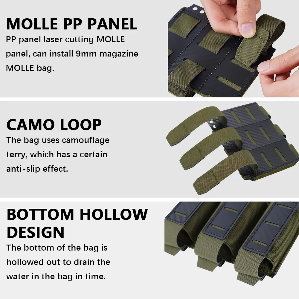 OPHIDIAN 9mm MOLLE Magazine Pouch Triple Magazine Carrier Carbon Fiber Bag Magazine Holder Accessories Outdoor Hunting Equipment