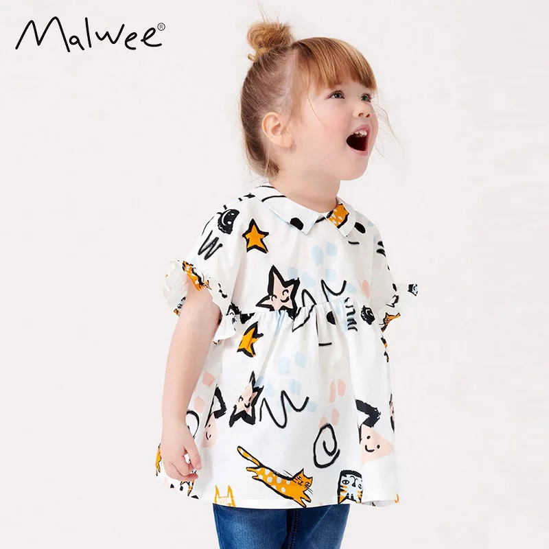 Children's t-shirt summer new middle and small children's printed skirt style short-sleeved girls round neck shirt