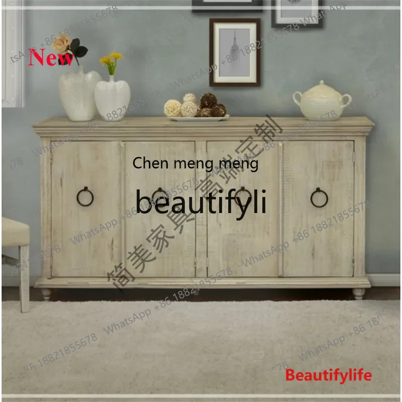 

cn8350 ss American Style Solid Wood Sideboard Vintage High-End Custom Distressed Entryway Cabinet Living Room Furniture Storage