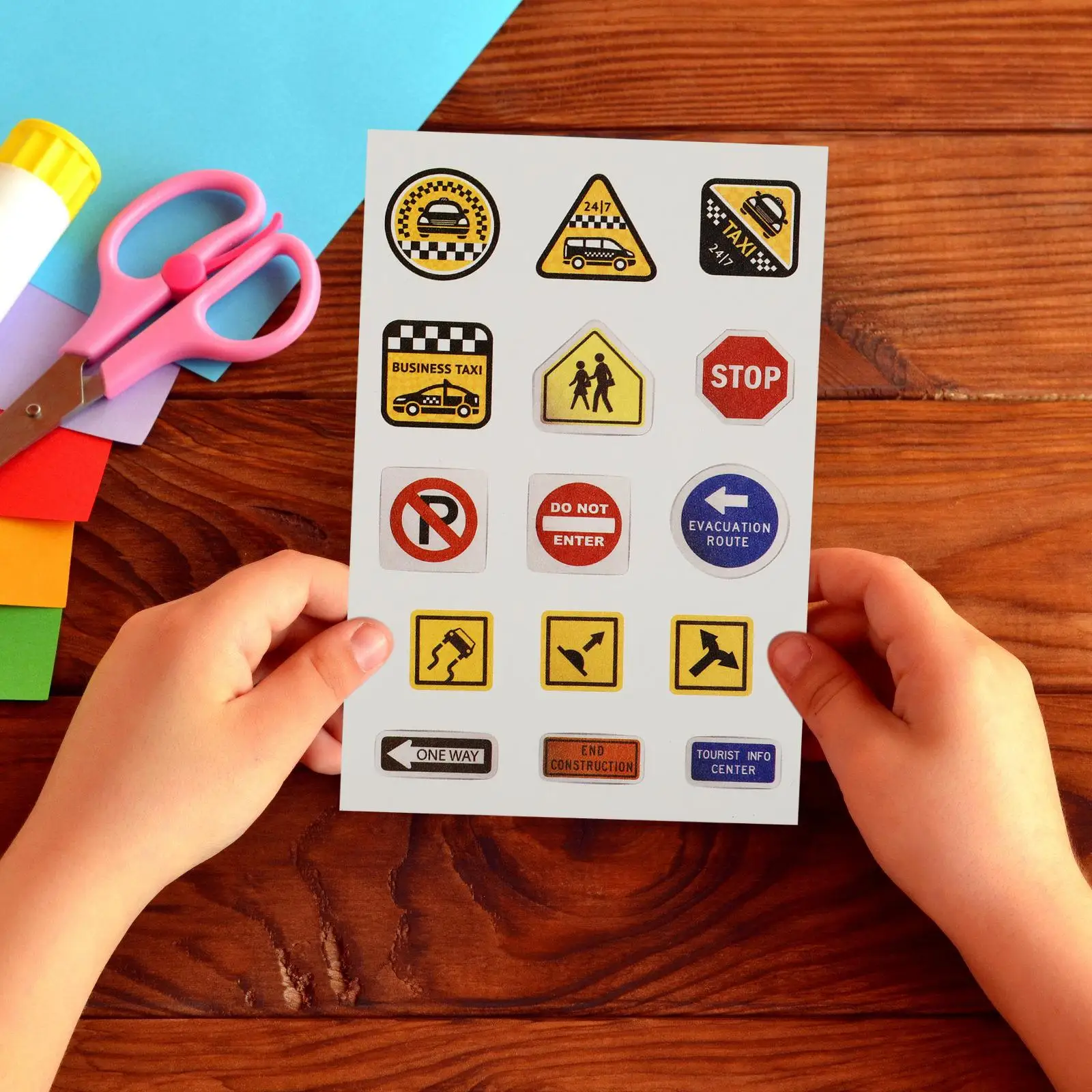 10 Sheets Traffic Sign Stickers Small Size Kids Adults Removable Road Decals Signs Mini Stop Educational Toy