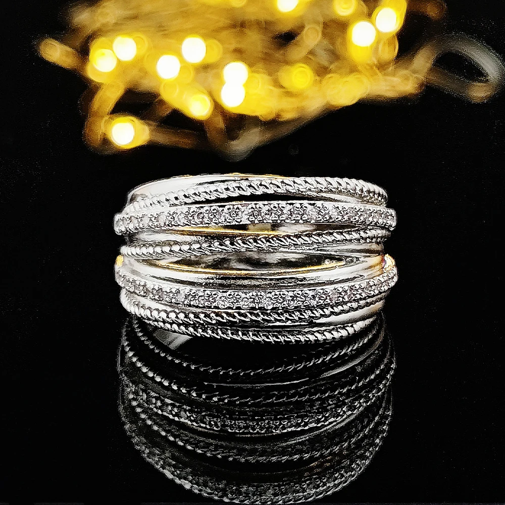 

Silver Color Multiple Row Rings Shiny CZ Metallic OL Style Office Lady Versatile Finger Rings for Women Fashion Jewelry R6566